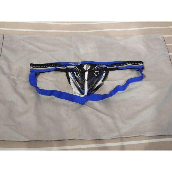 Mens Breedwell Cybernights Jockstap | Black/Blue | Fetish Circuit Rave Gear XL - Picture 1 of 2